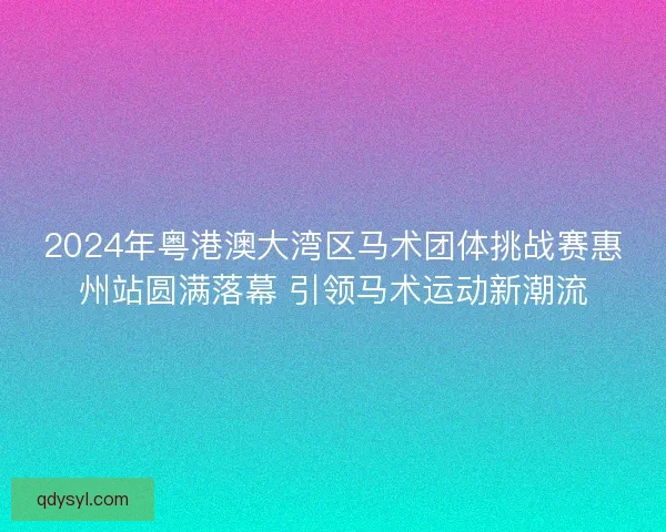2024年粤港澳大湾区马术团体挑战赛惠州站圆满落幕 引领马术运动新潮流 2024年粤港澳大湾区马术团体挑战赛惠州站圆满落幕 引领马术运动新潮流